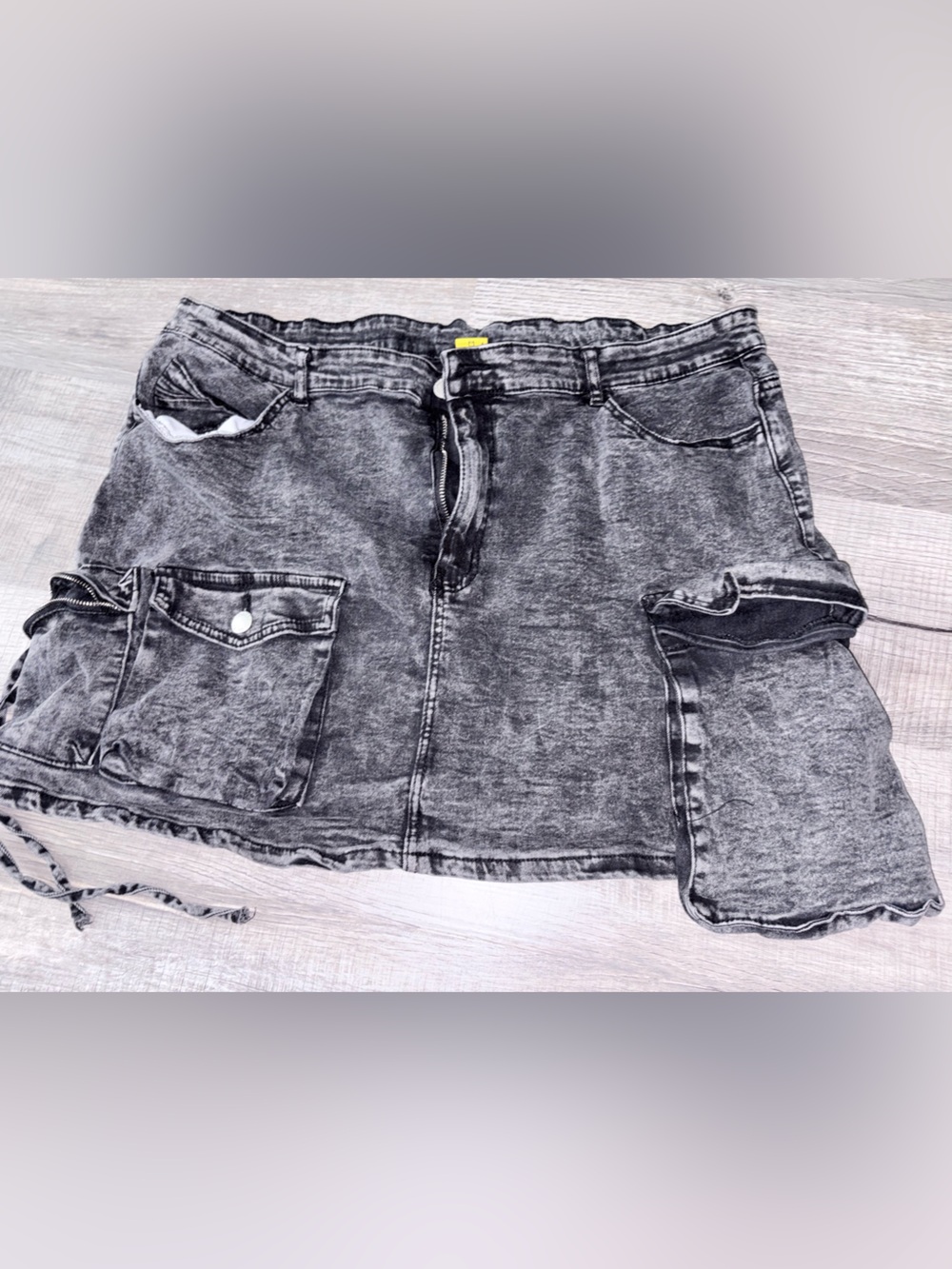 Daisy Black Acid Wash cargo skirt